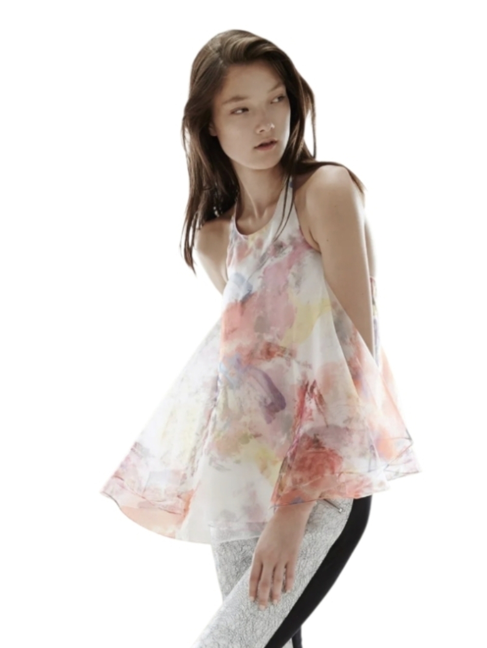 Sachin + Babi 2 2015 Runway Tank White Multi Watercolor Halter Camisole